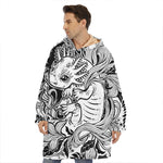 Black And White Axolotl Print Hoodie Blanket