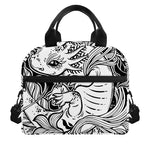 Black And White Axolotl Print Insulated Lunch Bag