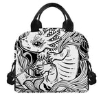 Black And White Axolotl Print Insulated Lunch Bag