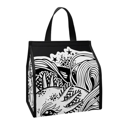 Black And White Axolotl Print Insulated Lunch Tote