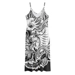 Black And White Axolotl Print Jersey Midi Cami Dress