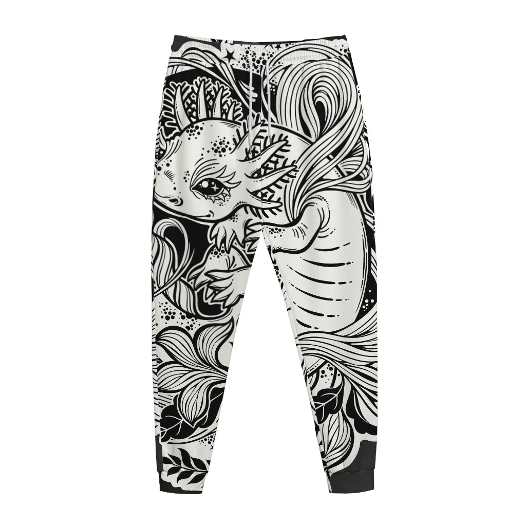 Black And White Axolotl Print Jogger Pants