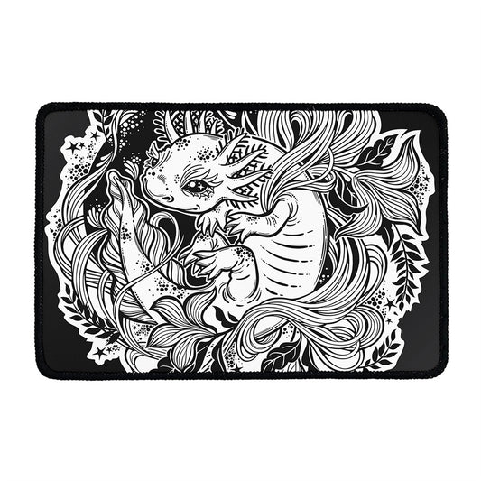 Black And White Axolotl Print Kitchen Mat