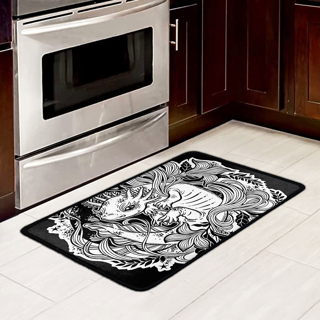 Black And White Axolotl Print Kitchen Mat