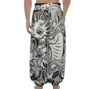 Black And White Axolotl Print Lantern Pants