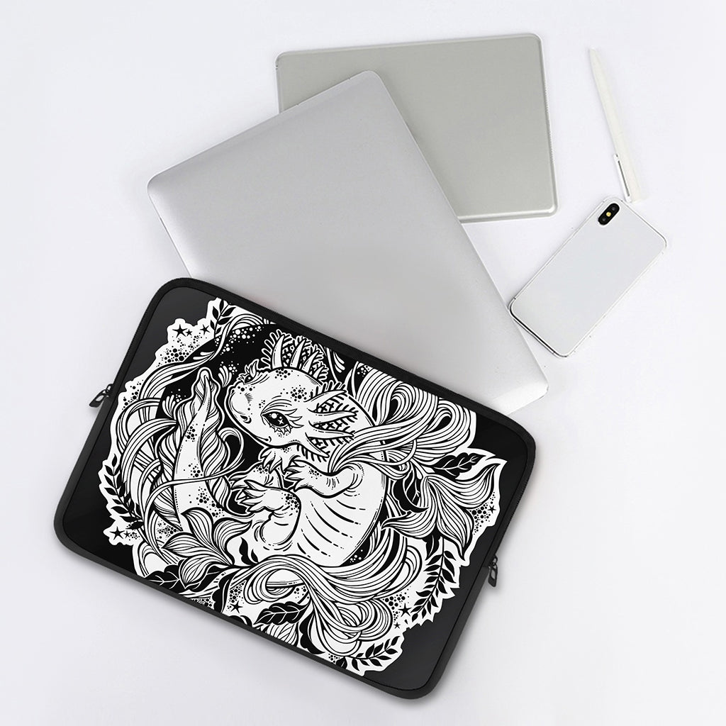 Black And White Axolotl Print Laptop Sleeve