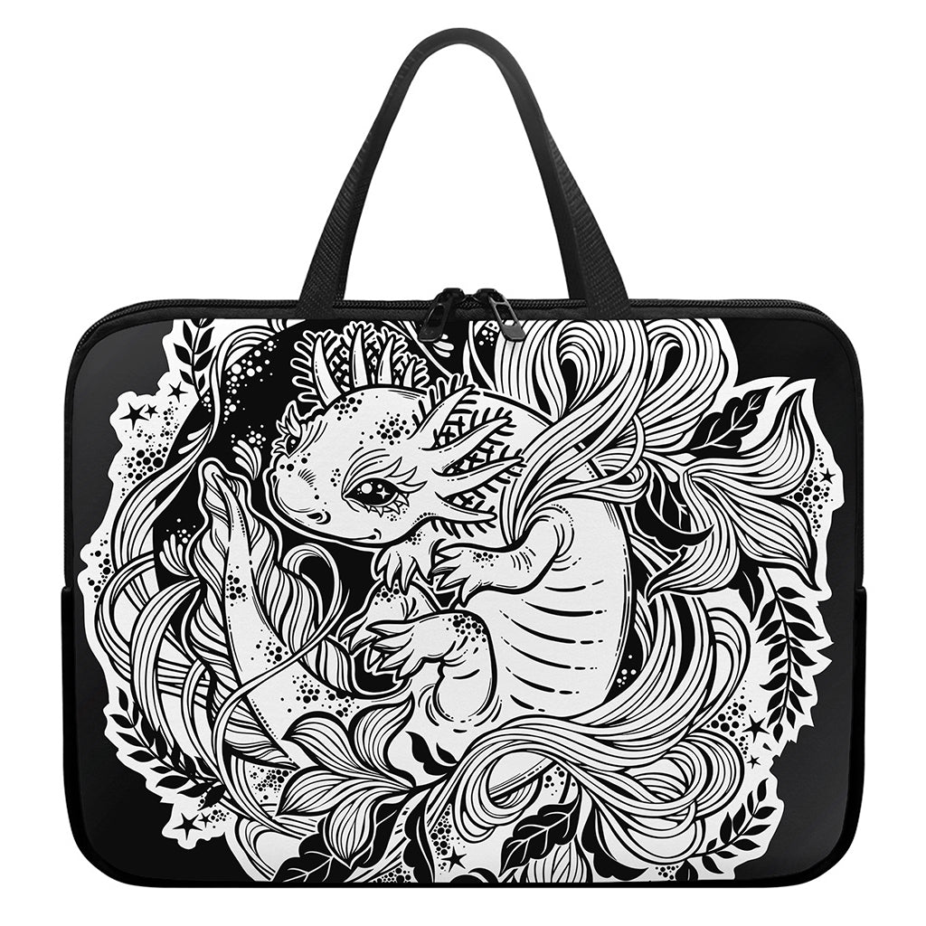 Black And White Axolotl Print Laptop Sleeve With Handle