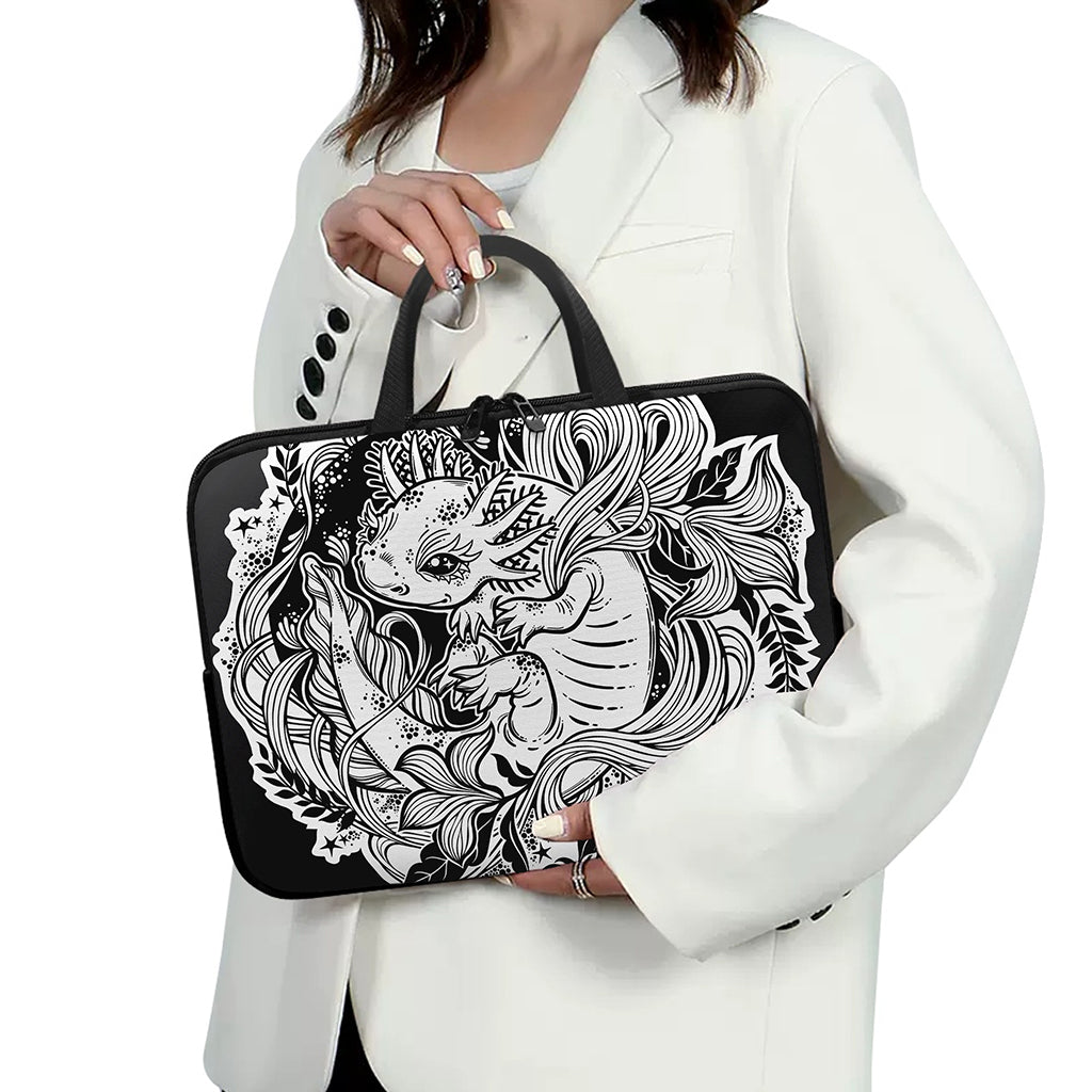 Black And White Axolotl Print Laptop Sleeve With Handle