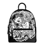 Black And White Axolotl Print Leather Backpack