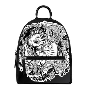 Black And White Axolotl Print Leather Backpack