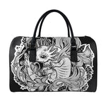 Black And White Axolotl Print Leather Duffle Bag