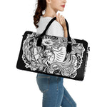 Black And White Axolotl Print Leather Duffle Bag