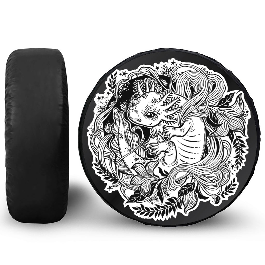 Black And White Axolotl Print Leather Spare Tire Cover