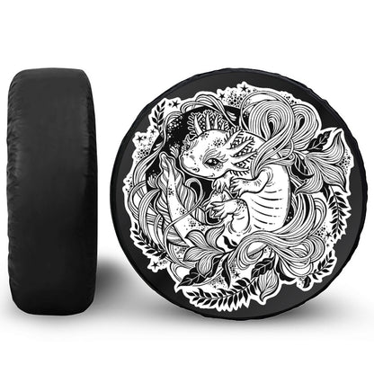 Black And White Axolotl Print Leather Spare Tire Cover