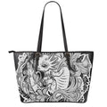 Black And White Axolotl Print Leather Tote Bag With Zipper