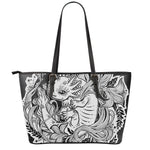 Black And White Axolotl Print Leather Tote Bag