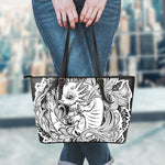 Black And White Axolotl Print Leather Tote Bag