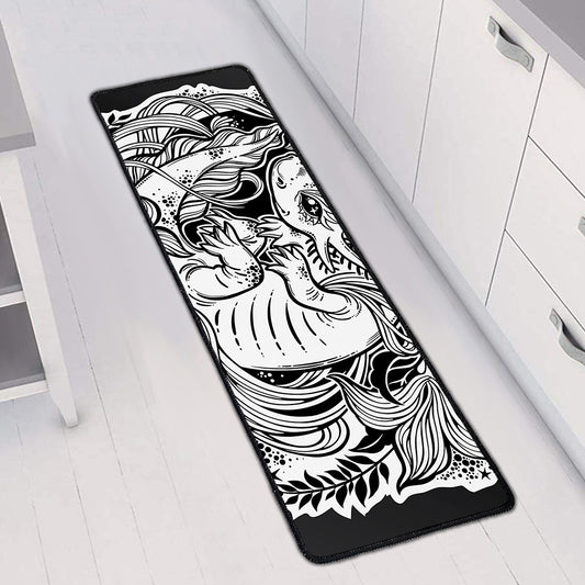 Black And White Axolotl Print Long Kitchen Mat