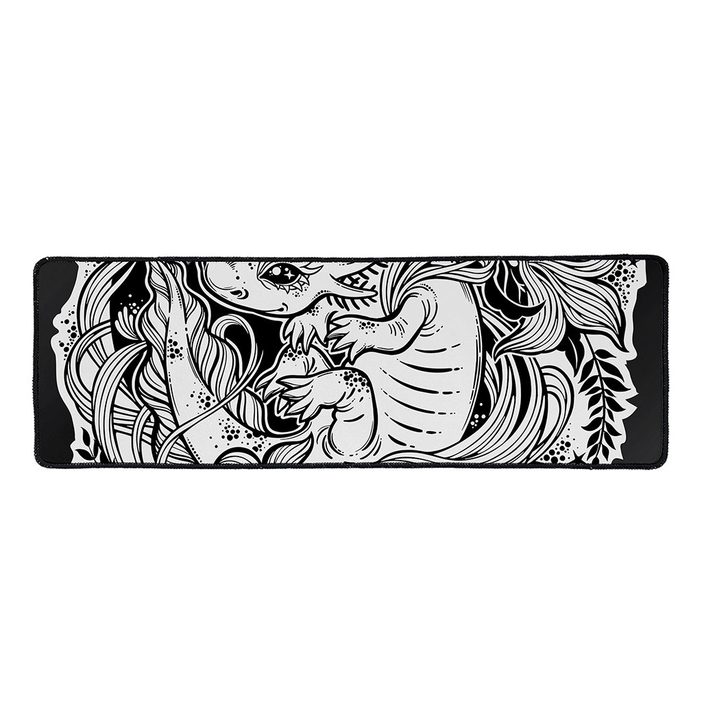 Black And White Axolotl Print Long Kitchen Mat