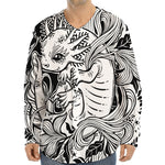 Black And White Axolotl Print Long Sleeve Baseball Jersey