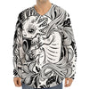 Black And White Axolotl Print Long Sleeve Baseball Jersey