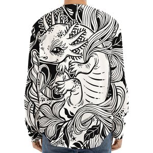 Black And White Axolotl Print Long Sleeve Baseball Jersey