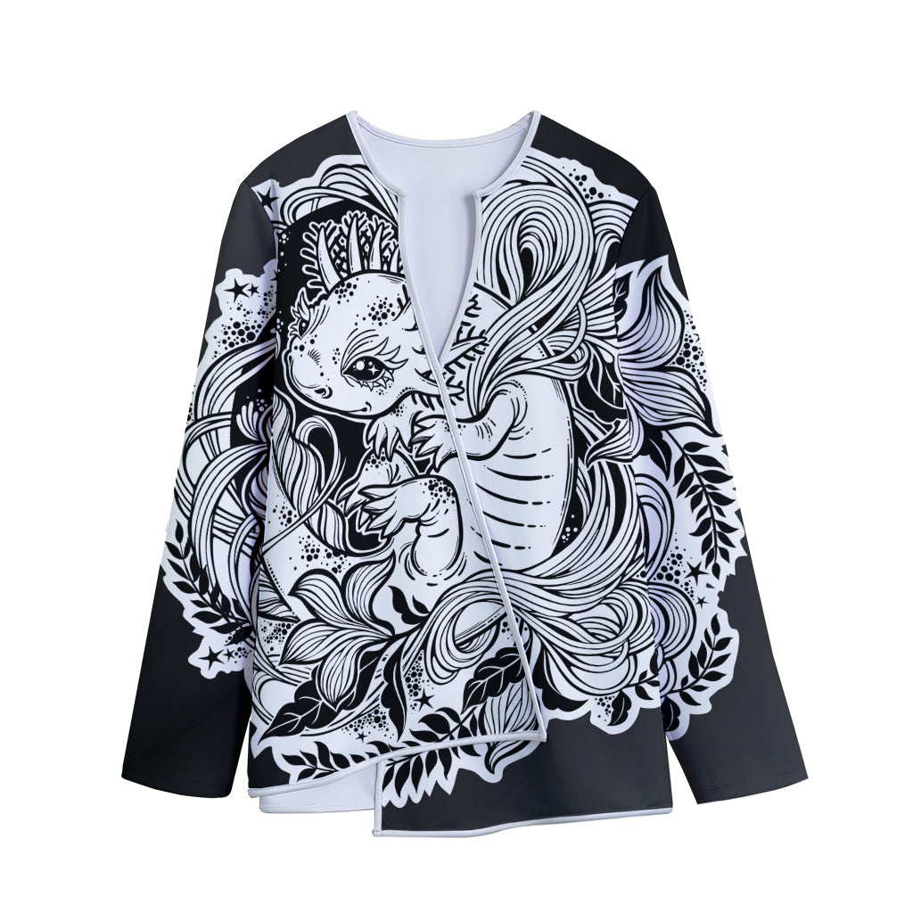 Black And White Axolotl Print Long Sleeve Short Coat