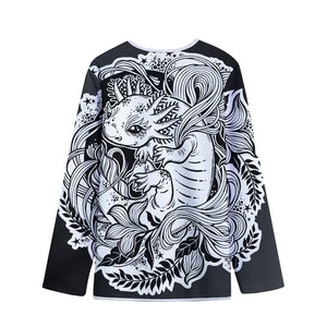 Black And White Axolotl Print Long Sleeve Short Coat