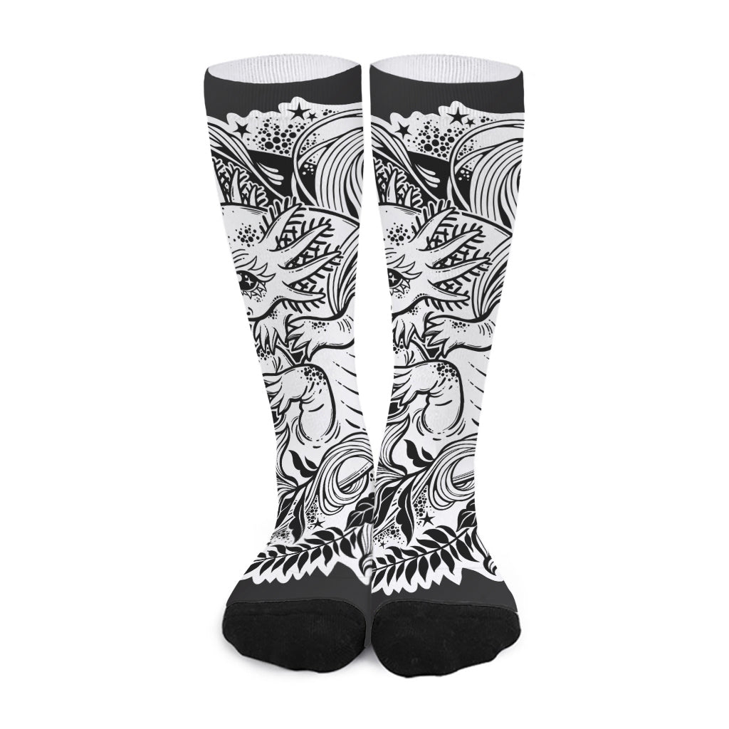 Black And White Axolotl Print Long Socks