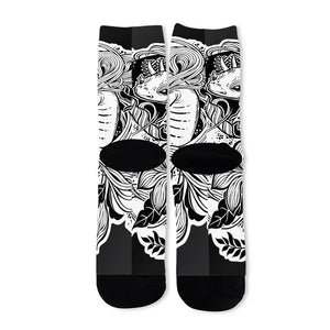 Black And White Axolotl Print Long Socks