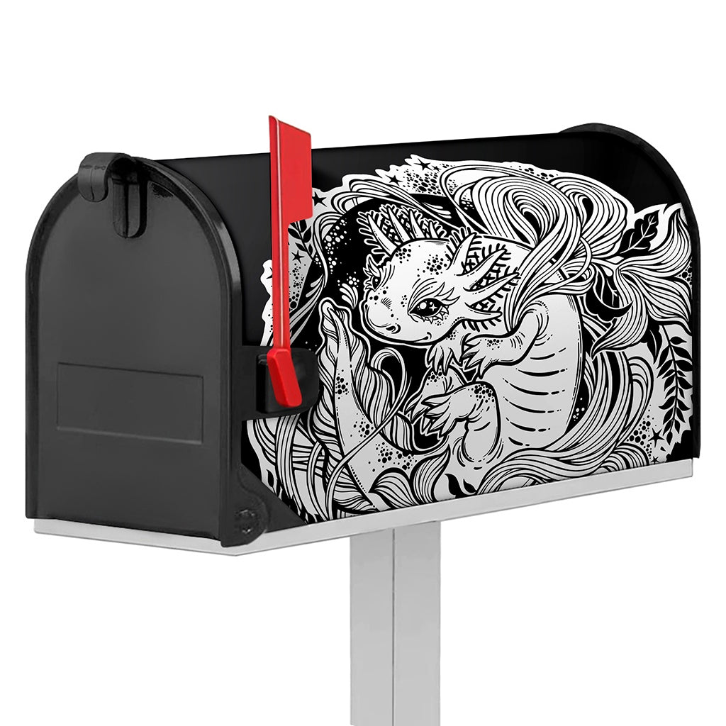 Black And White Axolotl Print Mailbox Cover