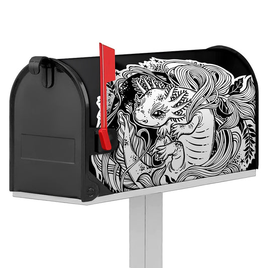 Black And White Axolotl Print Mailbox Cover