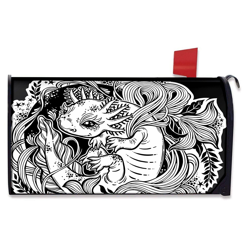 Black And White Axolotl Print Mailbox Cover