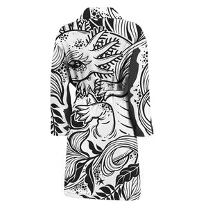 Black And White Axolotl Print Men's Bathrobe