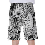 Black And White Axolotl Print Men's Beach Shorts