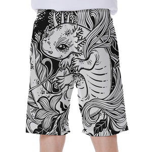 Black And White Axolotl Print Men's Beach Shorts