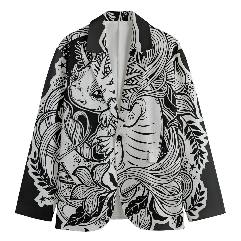 Black And White Axolotl Print Men's Blazer