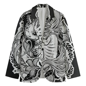 Black And White Axolotl Print Men's Blazer