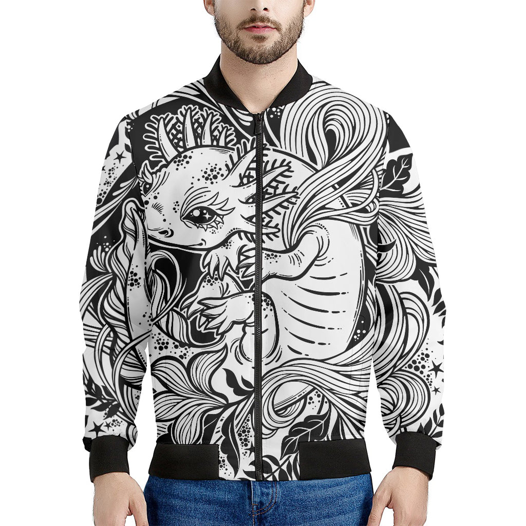 Black And White Axolotl Print Men's Bomber Jacket