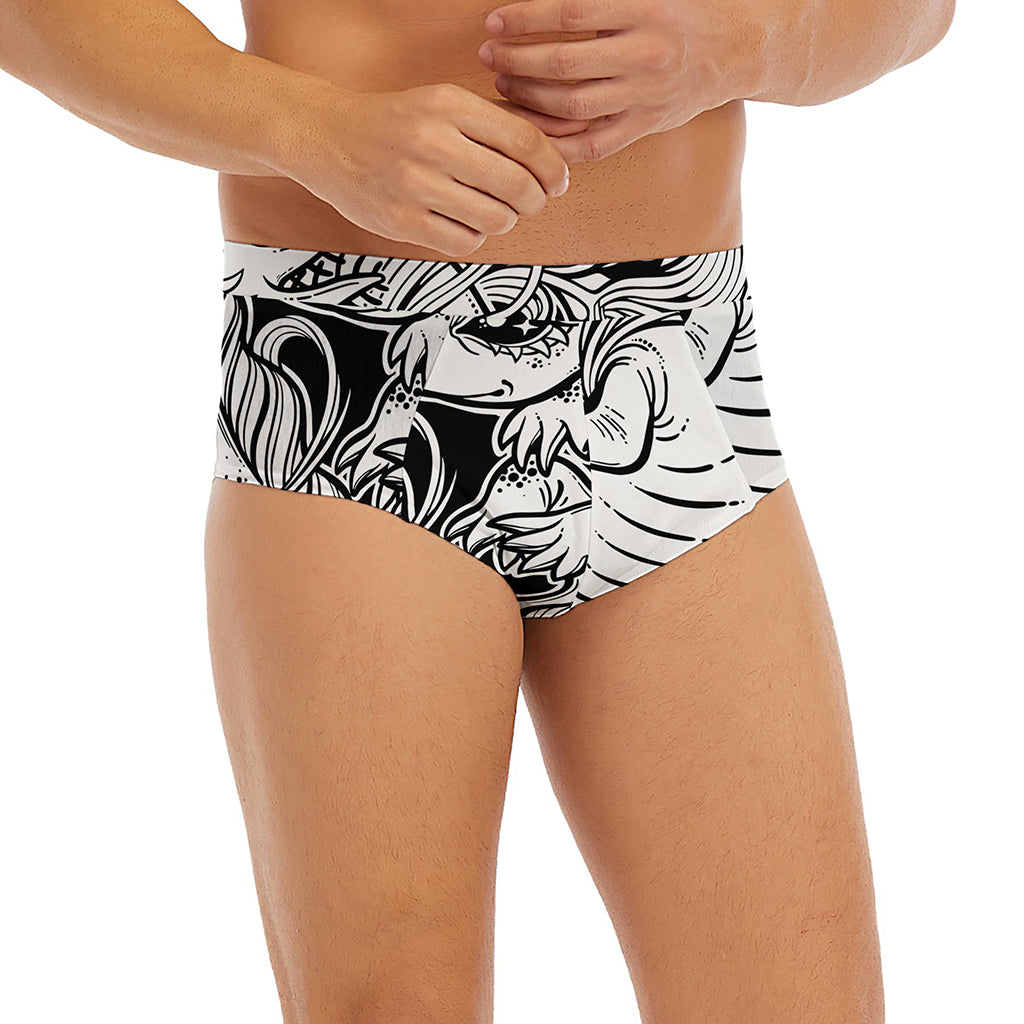 Black And White Axolotl Print Men's Briefs