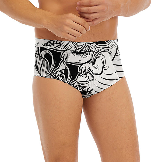 Black And White Axolotl Print Men's Briefs