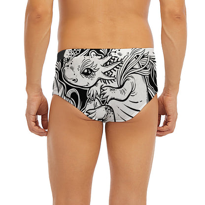 Black And White Axolotl Print Men's Briefs