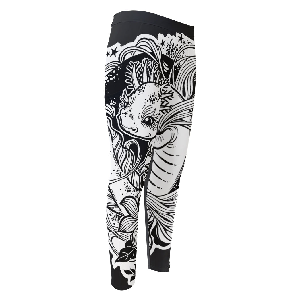 Black And White Axolotl Print Men's Compression Pants