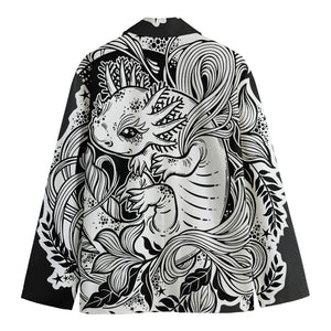 Black And White Axolotl Print Men's Cotton Blazer