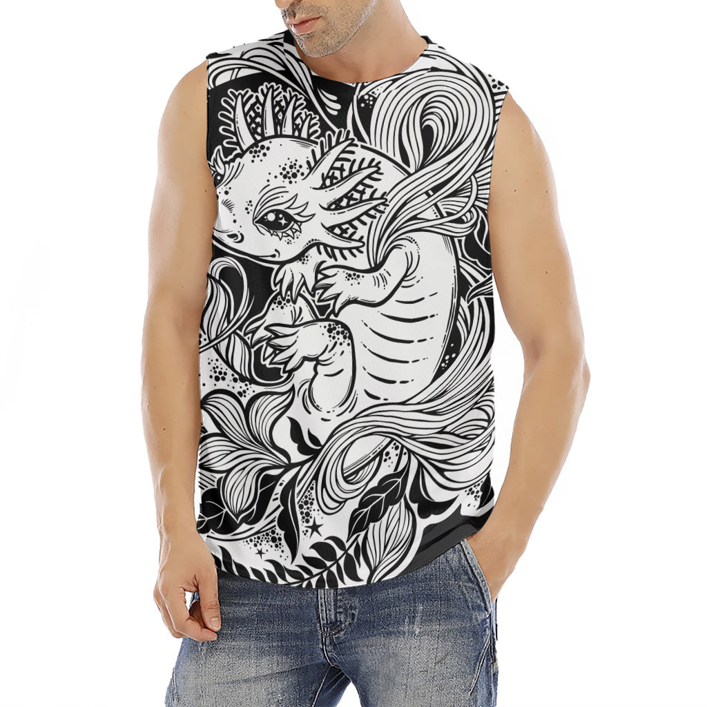 Black And White Axolotl Print Men's Fitness Tank Top