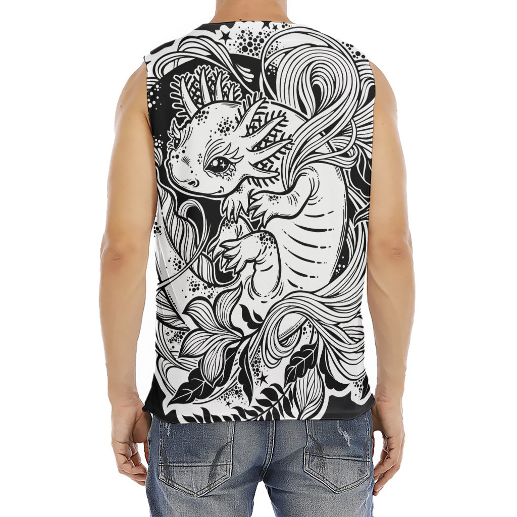 Black And White Axolotl Print Men's Fitness Tank Top