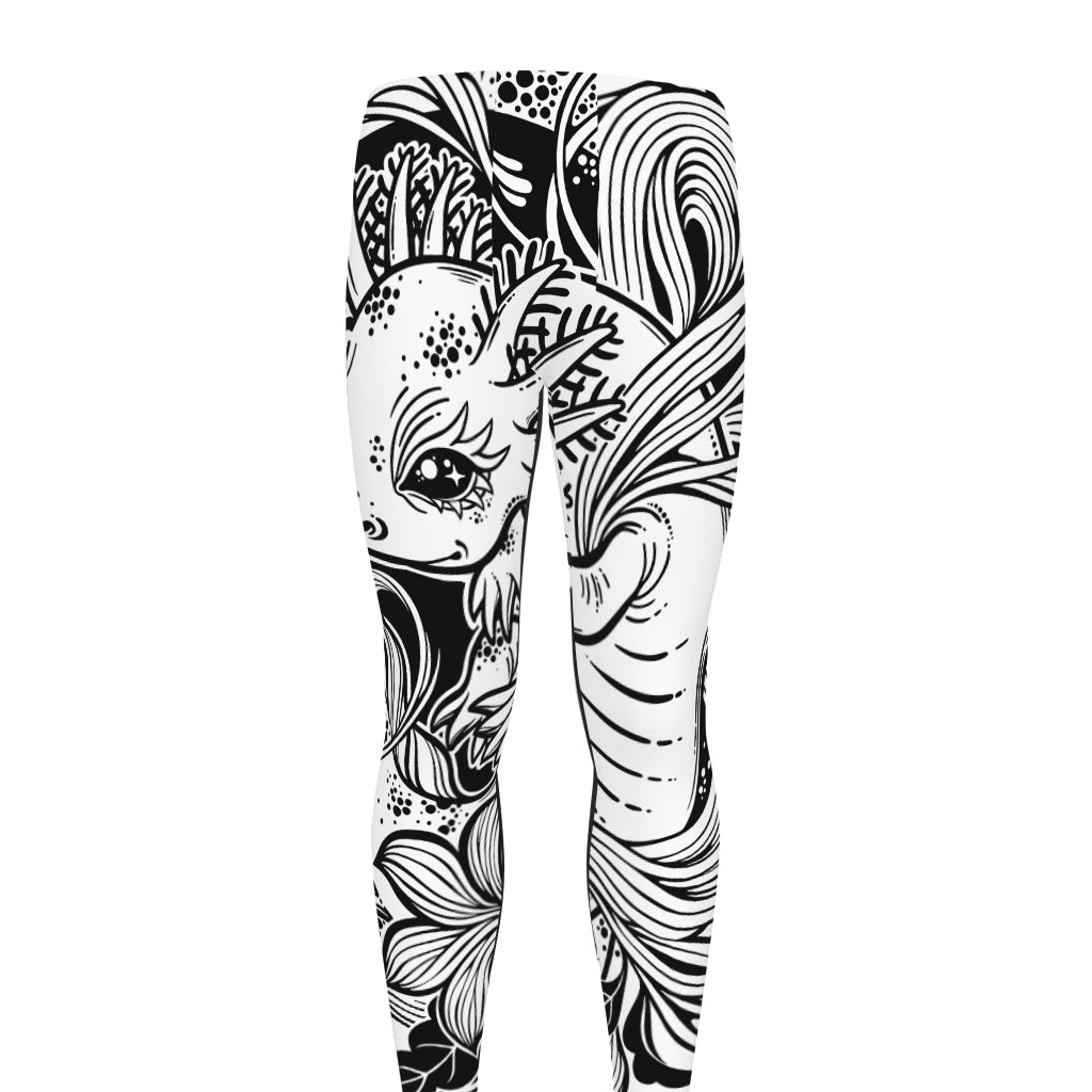 Black And White Axolotl Print Men's leggings