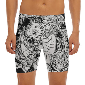 Black And White Axolotl Print Men's Long Boxer Briefs