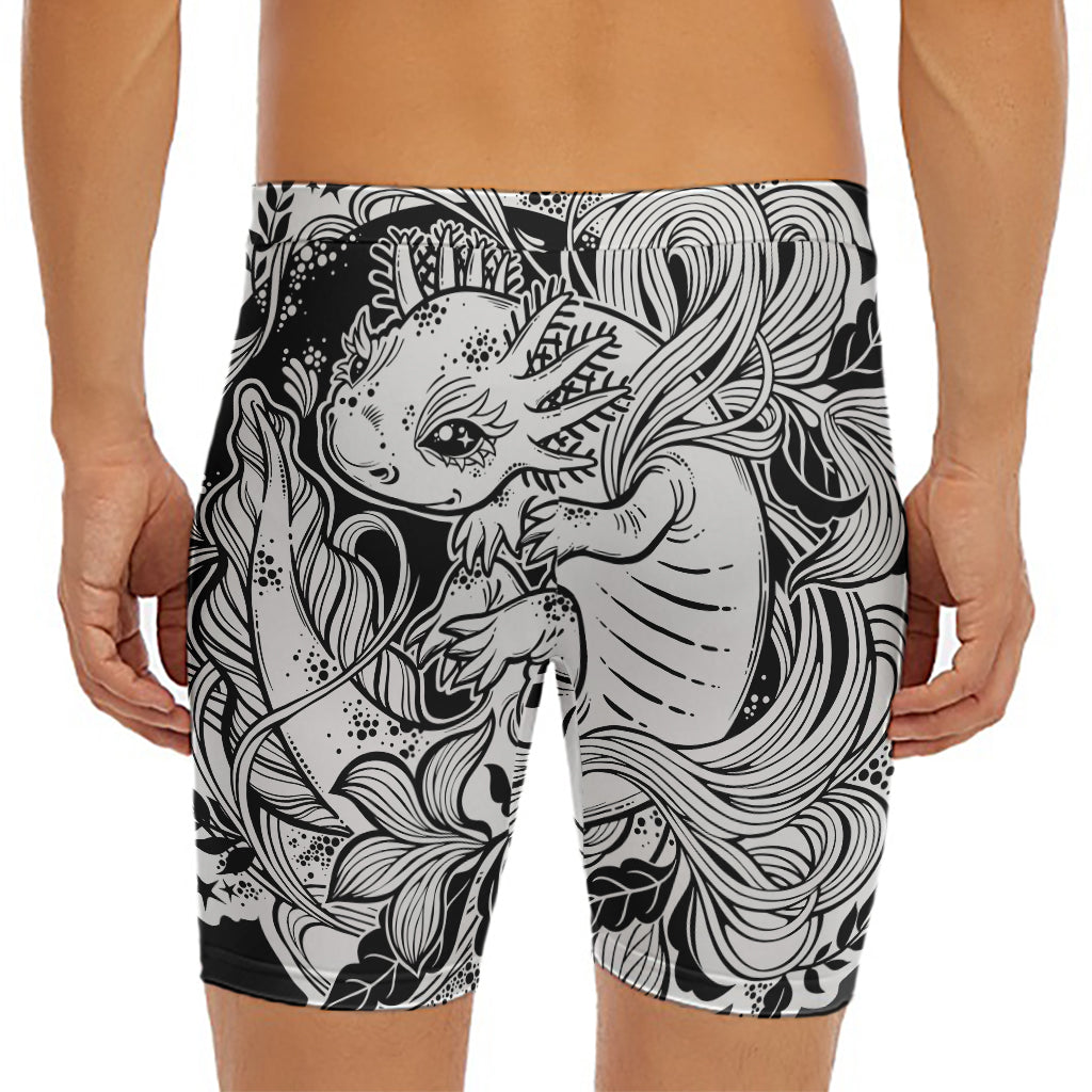 Black And White Axolotl Print Men's Long Boxer Briefs