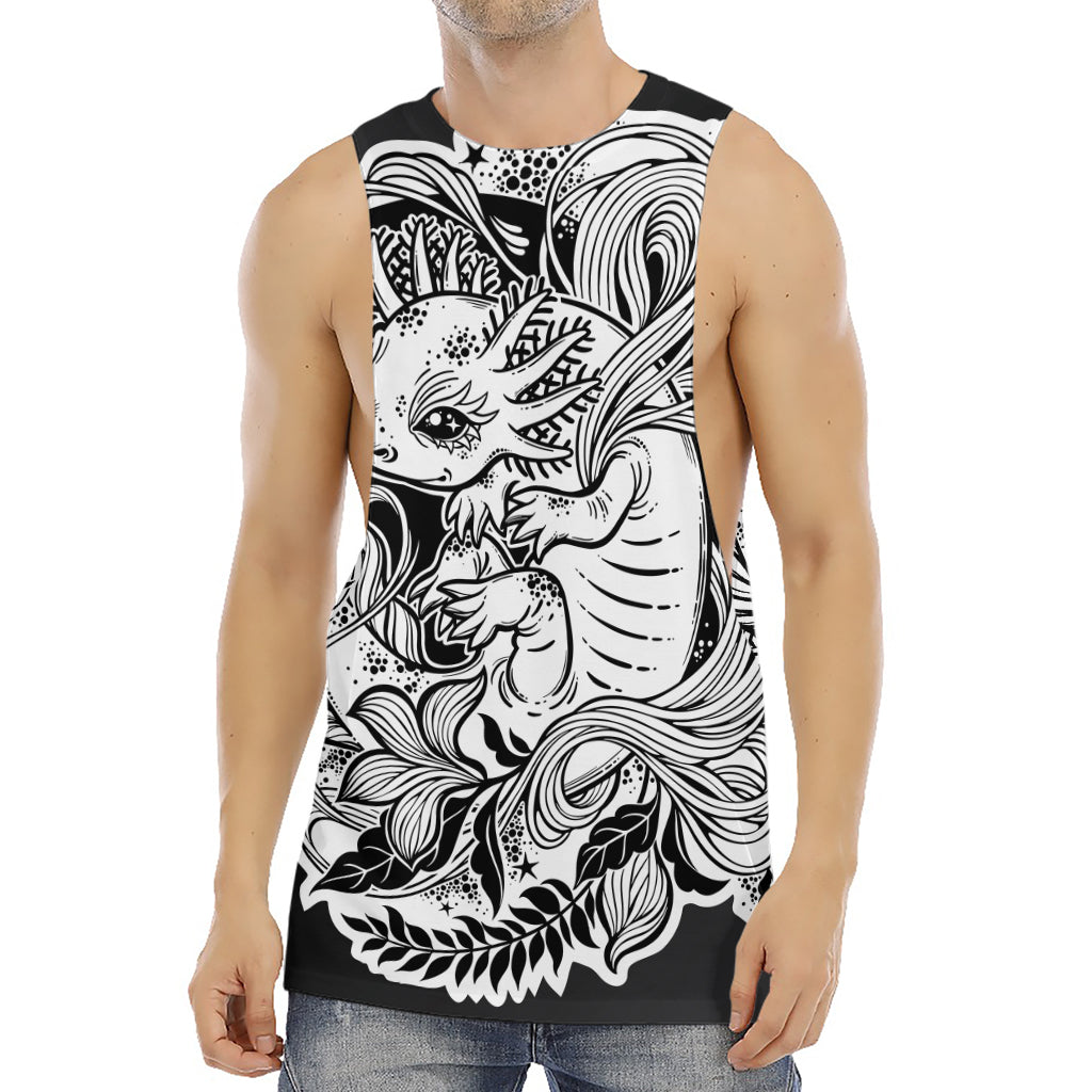 Black And White Axolotl Print Men's Muscle Tank Top